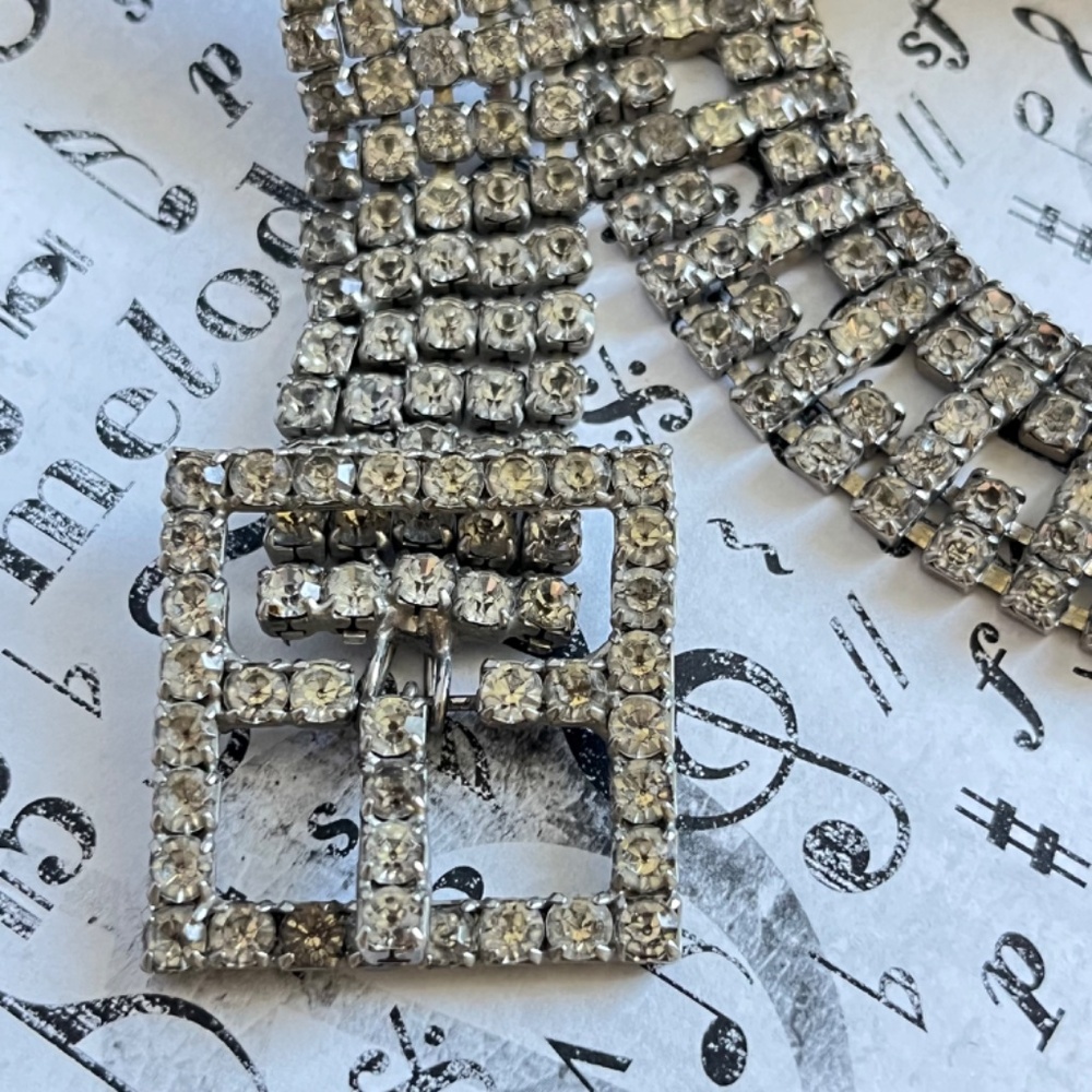 VINTAGE Glam Clear Rhinestone Skinny Belt - Picture 5 of 8